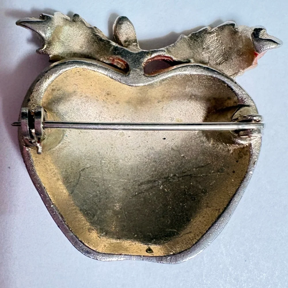 Vintage distressed Red and Green Apple Brooch